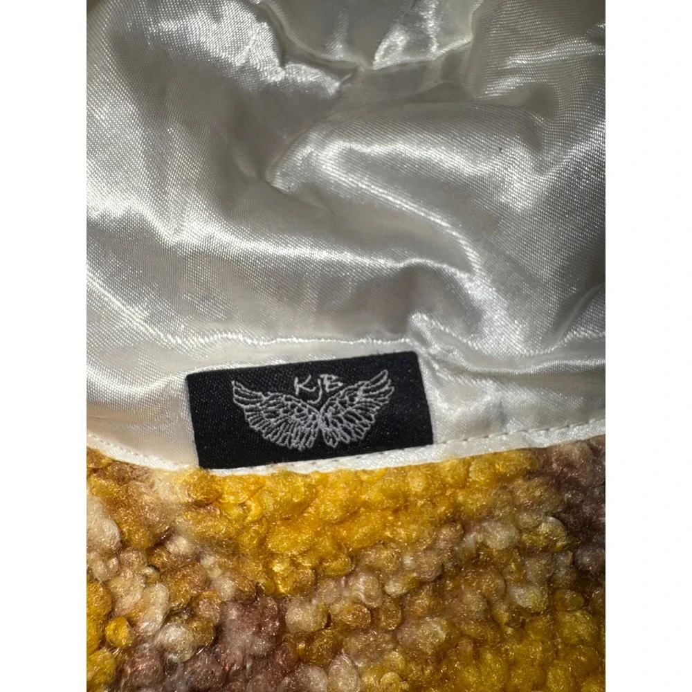 KJB Yellow Plaid Sherpa Bucket Hat Rhinestone Logo Crystal Embellished Fuzzy Hat